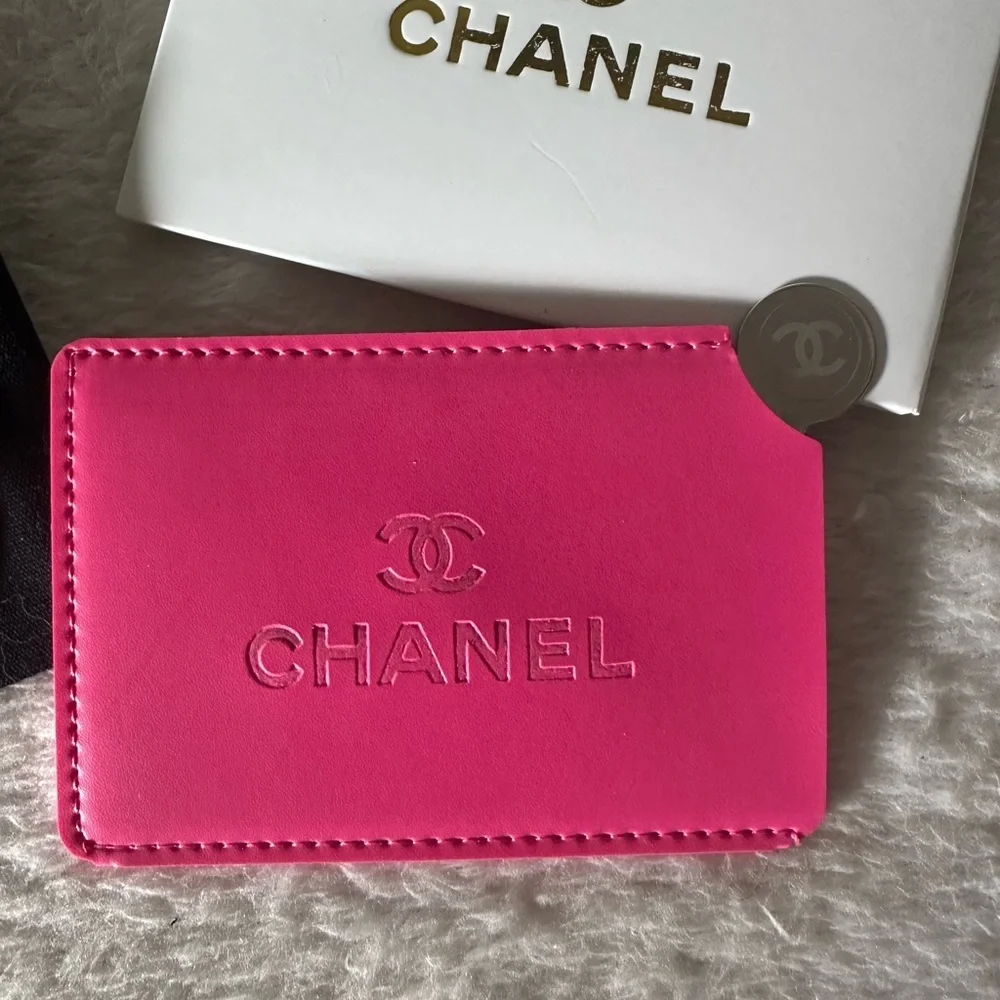 Hot Pink Card Holder with Mirror and Pouch